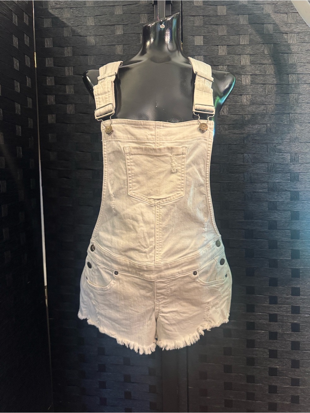 Y2K Guess Denim Overall Shorts White Sz M